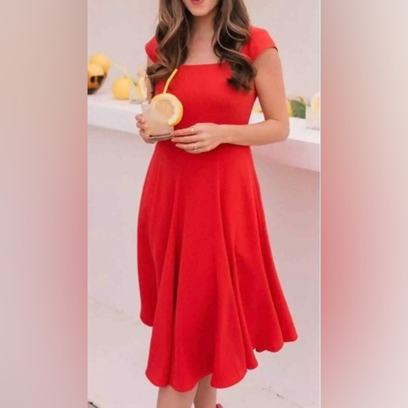 Gal Meets Glam Dresses & Skirts - Gal Meets Glam Collection Regina Fit & Flare Dress Venetian Red Short Sleeve